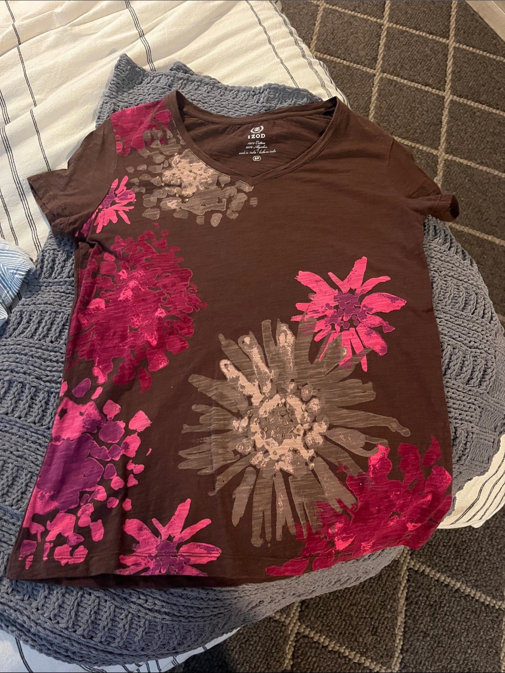 Izod Brown Short-Sleeve Tee with Pink Floral Print
